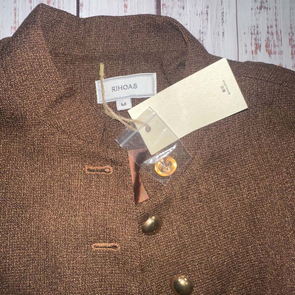 RIHOAS Retro Single-breasted Steampunk Brown Tweed Jacket with Ball Buttons - Picture 2 of 7